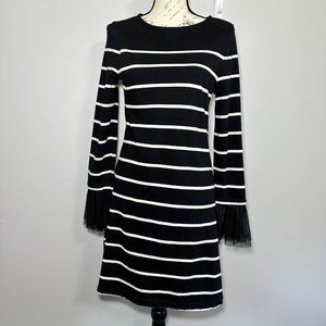 Beach Lunch Lounge | Black & White Striped Dress w/ Decorative Sleeve | Size XS
